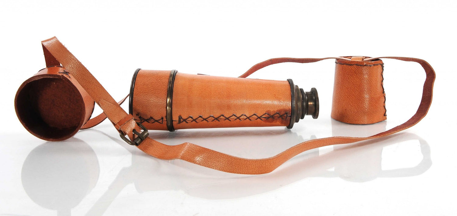 Rustic Brass And Leather Handheld Telescope-4