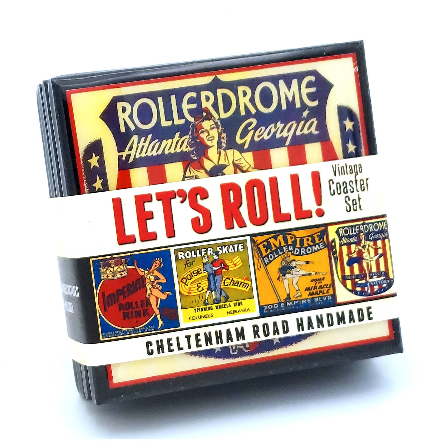 Vintage Roller Skating Rink Drink Coaster Set - Let&