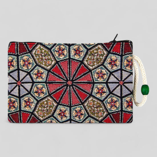 Authentic Kilim Fabric Colorful Floral Sacred Geometry Design Zipper Clutch Purse, Turkish Carpet, Pouch, Coin Purse, Wallet, Small Storage-0