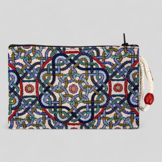 Authentic Kilim Fabric Multicolor Sacred Geometry Design Zipper Clutch Purse, Turkish Carpet, Pouch, Coin Purse, Wallet, Small Storage-0