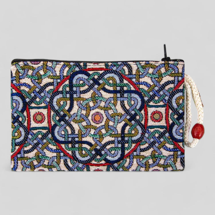 Authentic Kilim Fabric Multicolor Sacred Geometry Design Zipper Clutch Purse, Turkish Carpet, Pouch, Coin Purse, Wallet, Small Storage-0