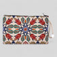 Authentic Kilim Fabric Ottoman Tulips Design Zipper Clutch Purse, Turkish Carpet, Pouch, Coin Purse, Wallet, Small Storage -- Red Tulips