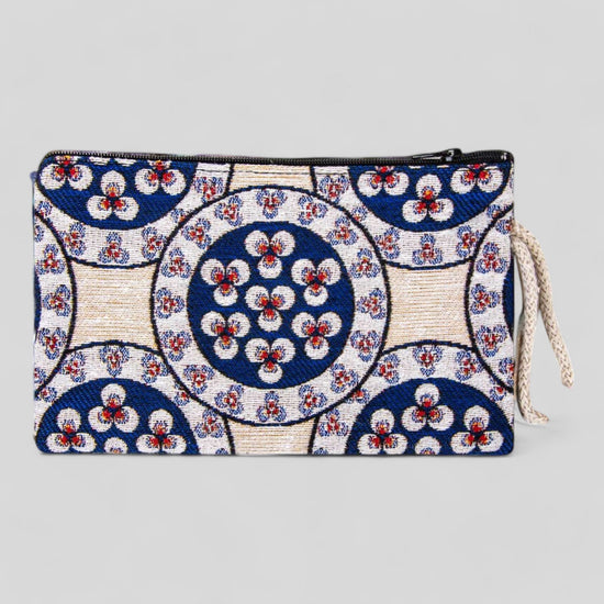 Authentic Kilim Fabric Three Eye Circle Design Zipper Clutch Purse, Turkish Carpet, Pouch, Coin Purse, Wallet, Small Storage